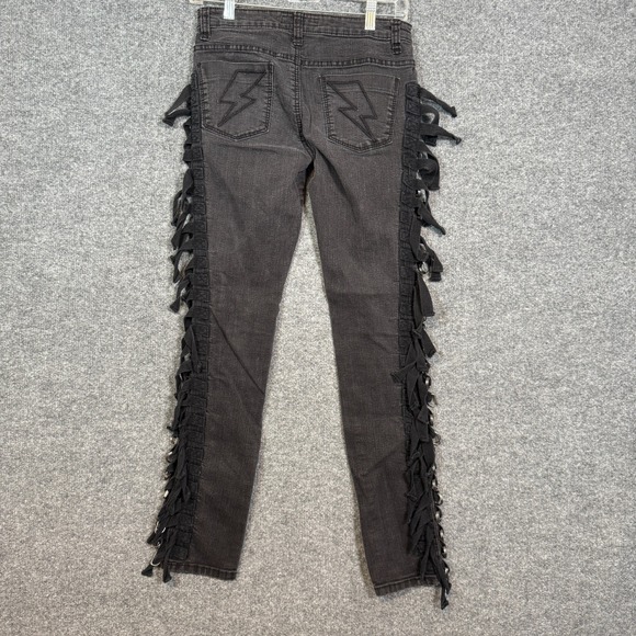 Hot Topic Jeans Womens 7 Black Punk Vtg Goth Y2K Chain Grunge Rings Grommet - Picture 7 of 12